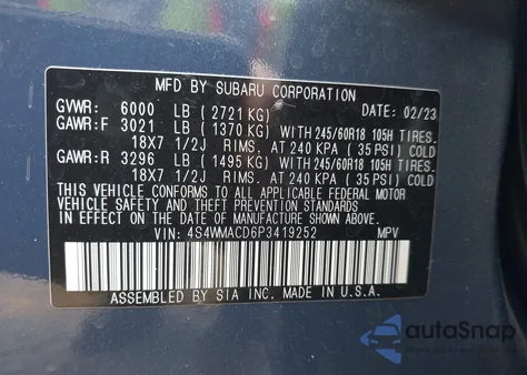 2023 Subaru Ascent Premium 8-Passenger z USA, uszkodzony, nr VIN 4S4WMACD6P3419252